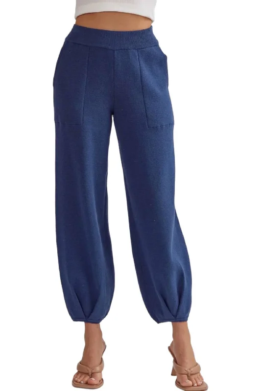 Double-sided Wear Solid Knit Joggers In Navy