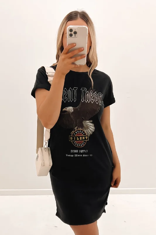 Embroidered Letters Striker Tee Dress Washed Black