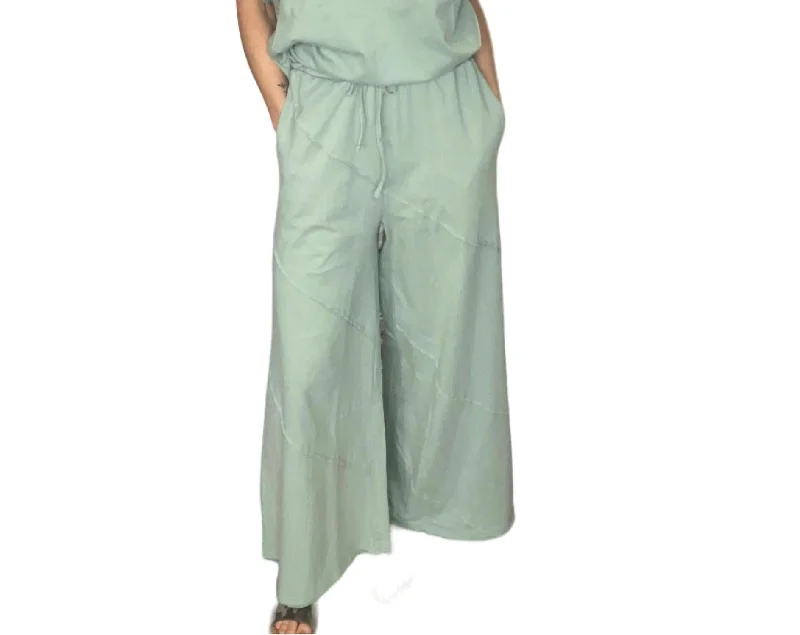 Fresh And Natural Washed Wide Leg Lounge Pants In Sage/blue