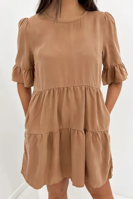 Classic And Versatile Willow Tiered Mini Dress Tan