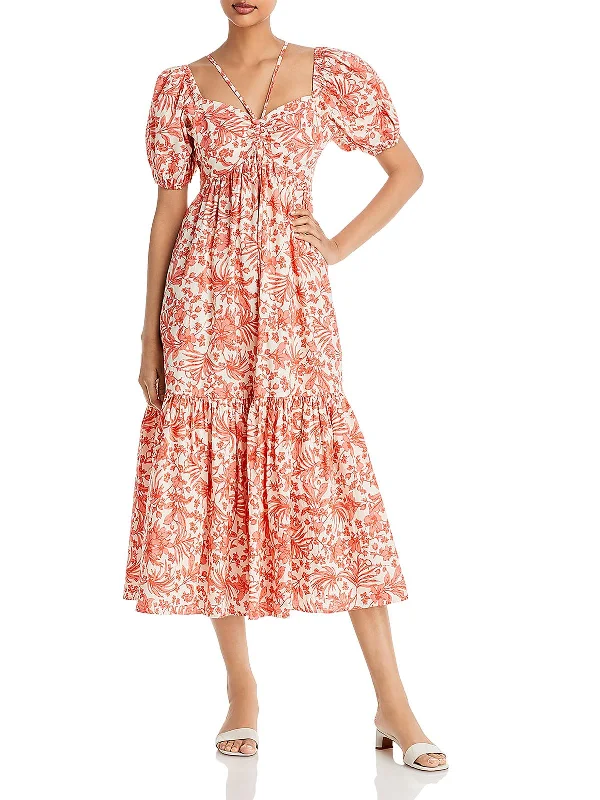 Spring Fashion Womens Cotton Floral Midi Dress