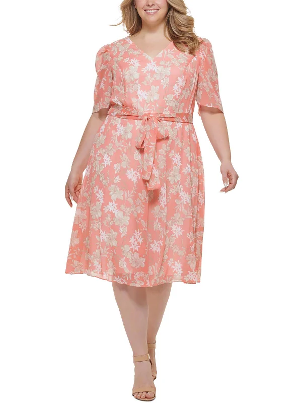 Sweet Style Womens Crepe V-Neck Fit & Flare Dress