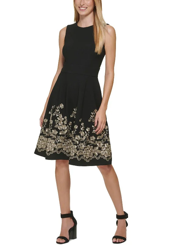 High-end Fashion Womens Embroidered Knee Fit & Flare Dress