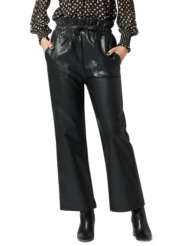 Sweet Style Womens Vegan Leather High Rise Wide Leg Pants