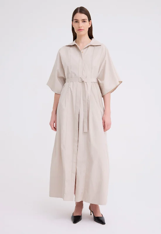 Embroidered Letters Xavier Shirt Maxi Dress - Canvas Beige