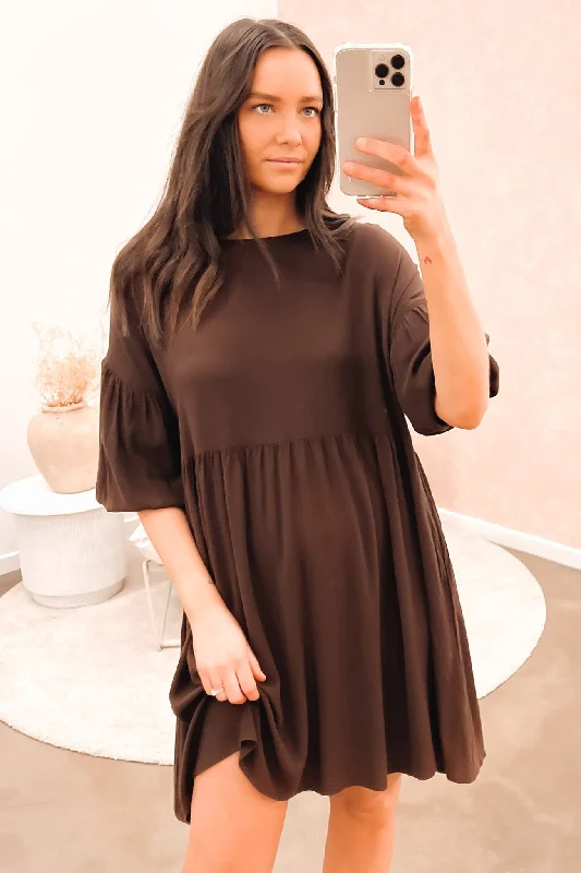 Artistic Temperament Yasmin Bubble Sleeve Mini Dress Chocolate